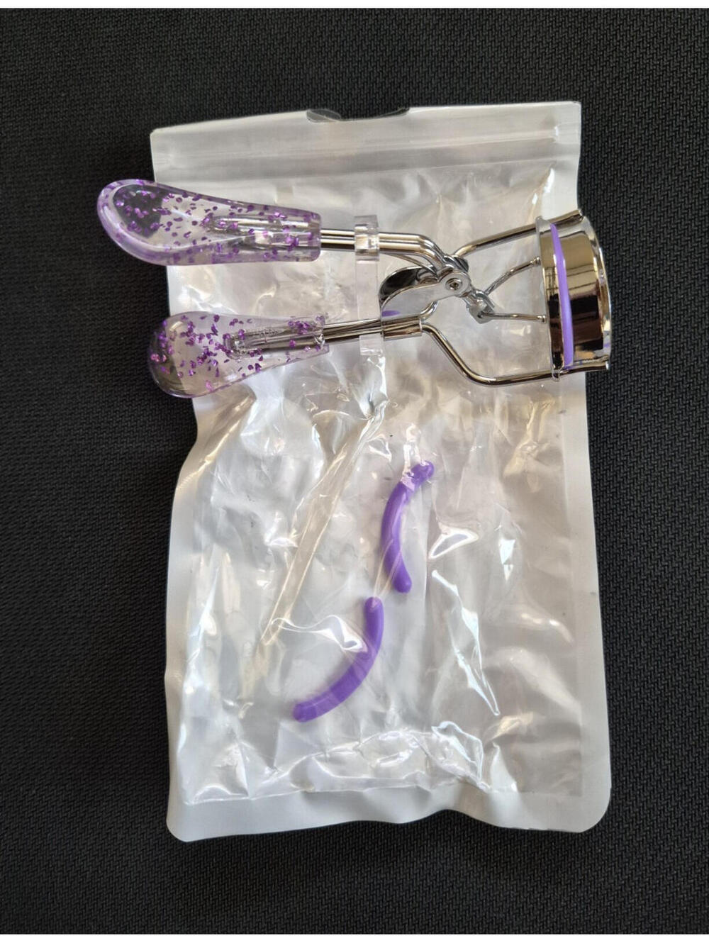 Purple Silver Glitter Eyelash Curler Reusable with Extra Pad